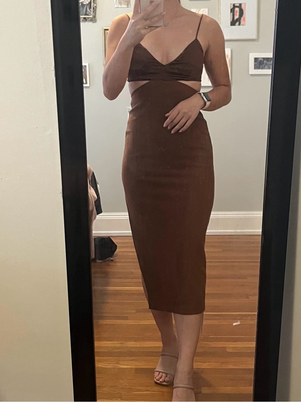 Abercrombie & Fitch Brown Cutout Midi Dress with Spaghetti Straps